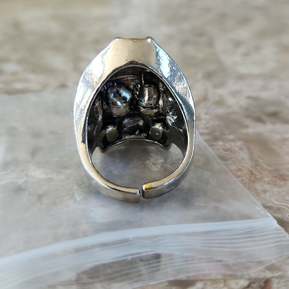 Silver Skull Ring with Gold Accents, Adjustable, New - Picture 2 of 3